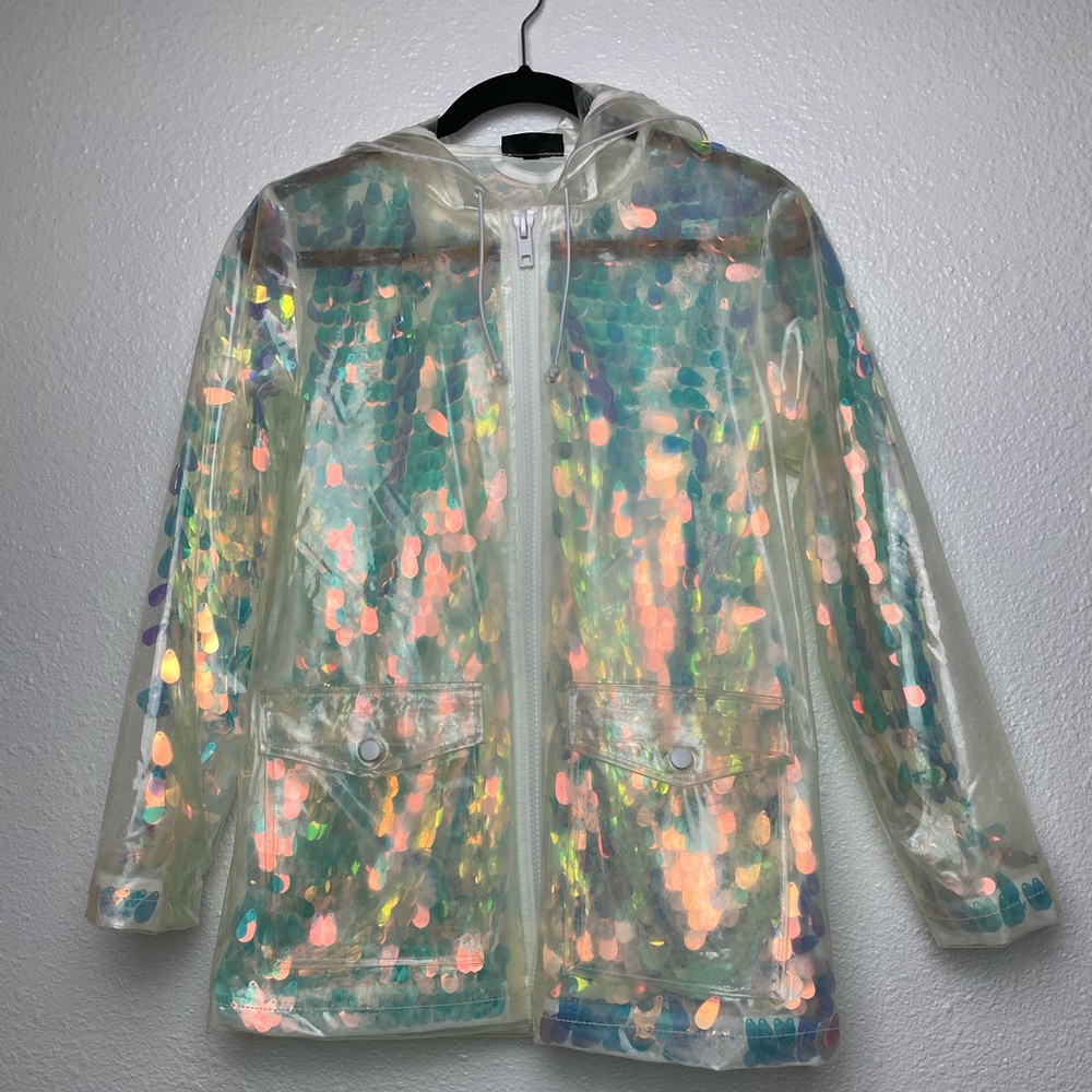Topshop raincoat clear with iridescent sequins
